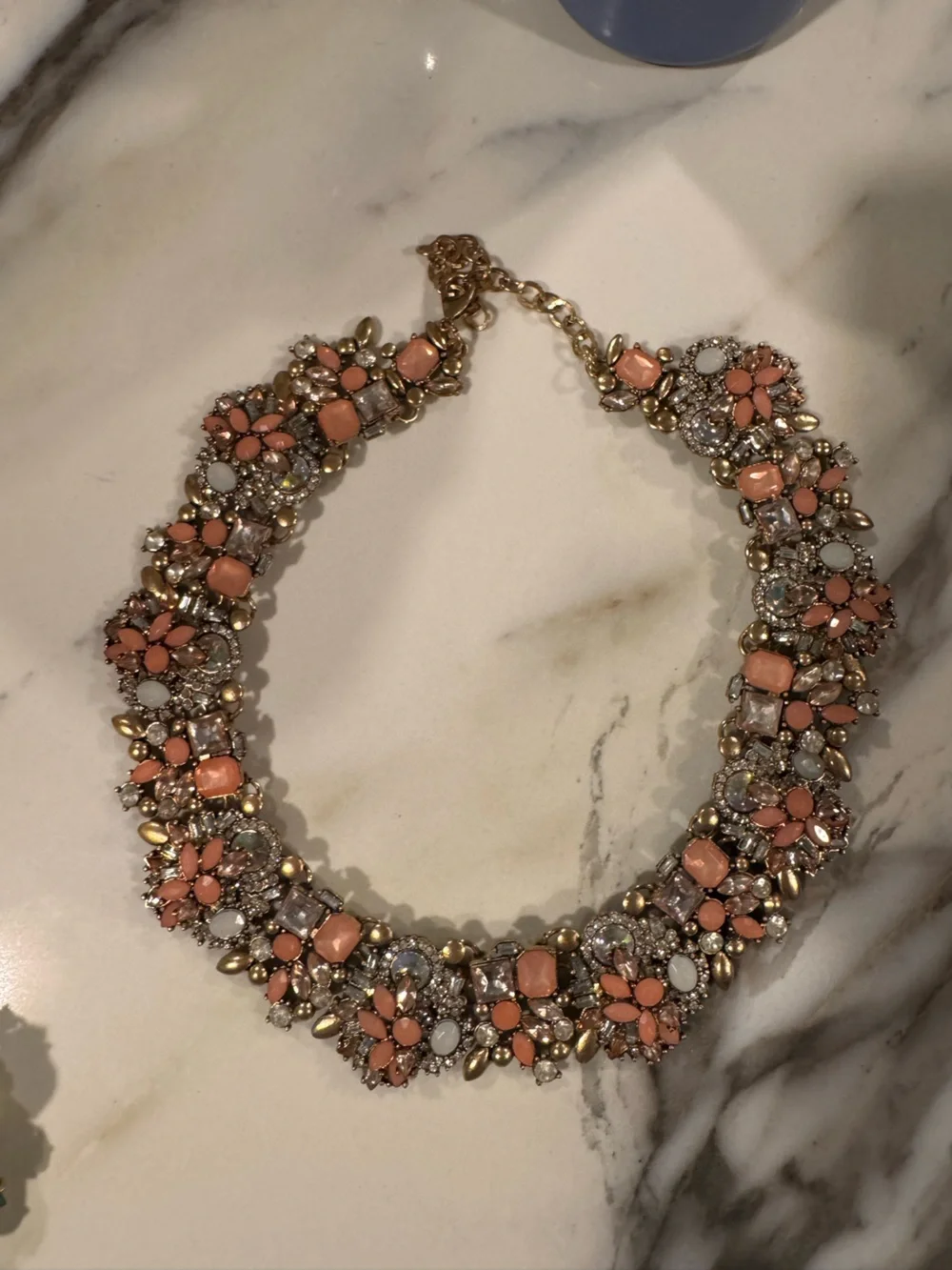 Statement Peach Floral Crystal Necklace - lot of 4 necklaces